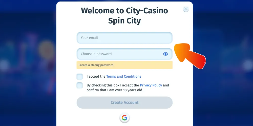 enter email and password for account